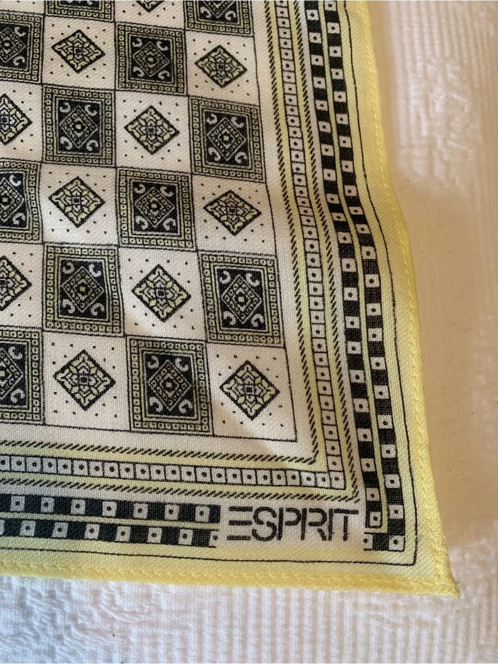 Esprit vintage scarf, black, cream w/ yellow trim